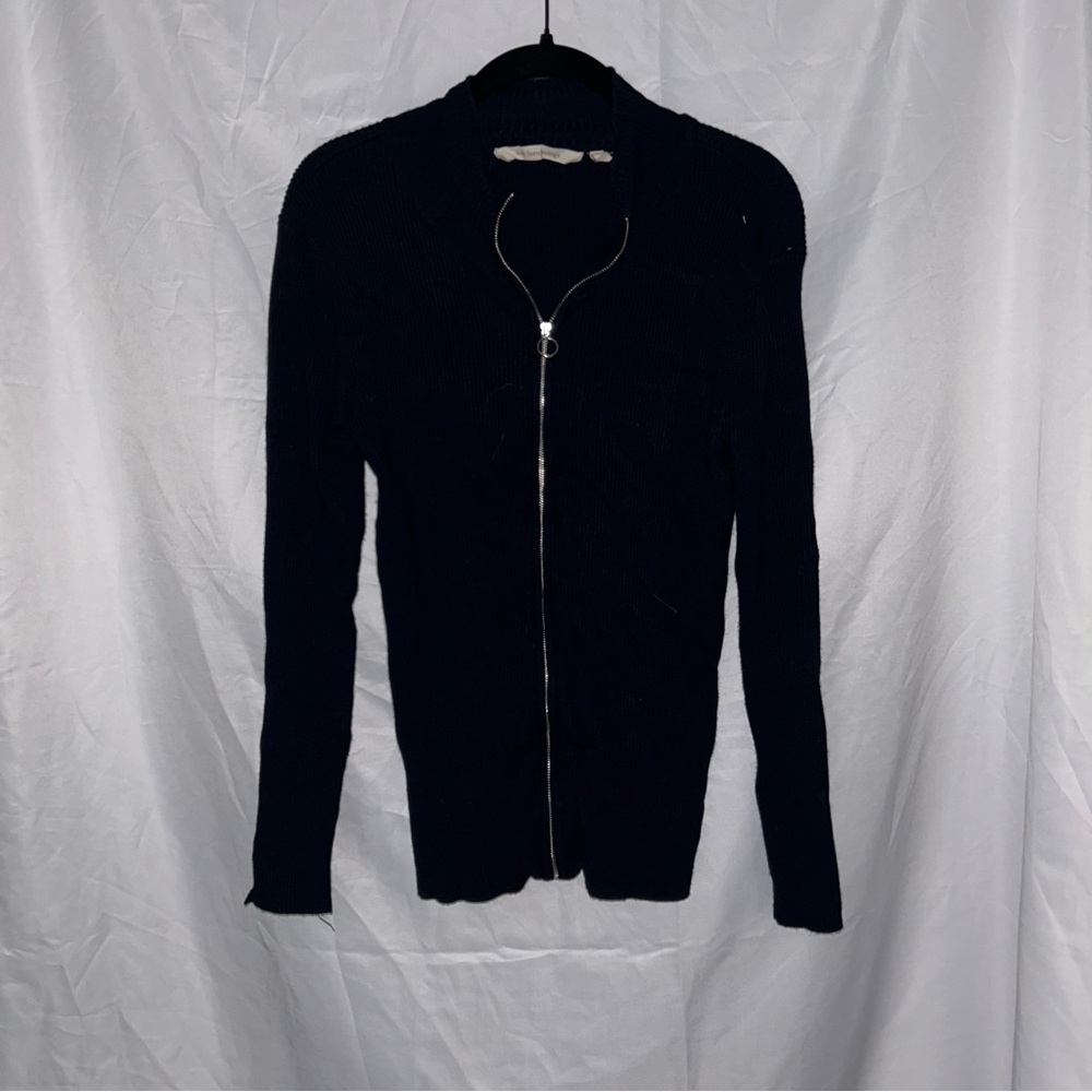 Soft Surroundings Jacket Zip Up Cardigan Navy Ribbed Slim Fit Stretchy Top XS